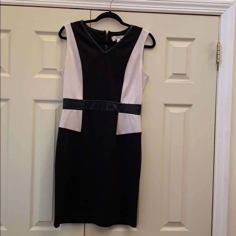 Black and White Dress with Faux Leather Trim